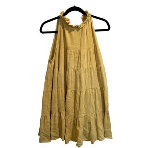 NWT Mable TIered Gold dress with tie bow Linen size medium sleeveless yellow